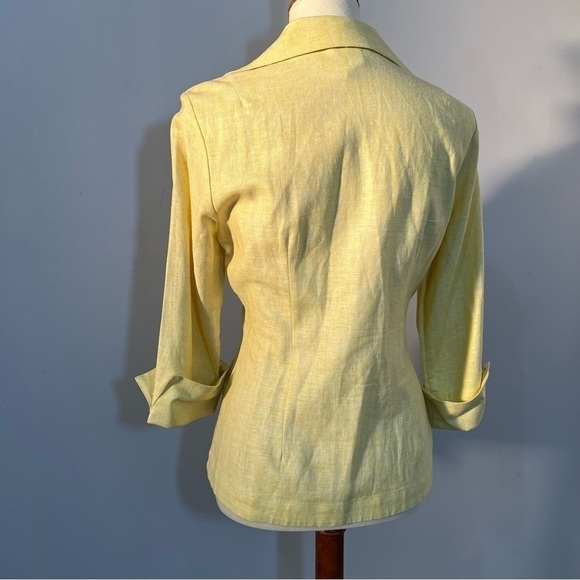 Vintage Butter Yellow Linen Cropped Blazer | Pastel Coastal Chic Retro Jacket - Picture 5 of 14